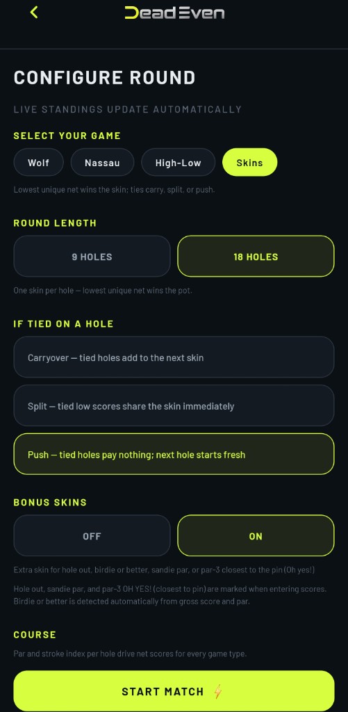 DeadEven configure round